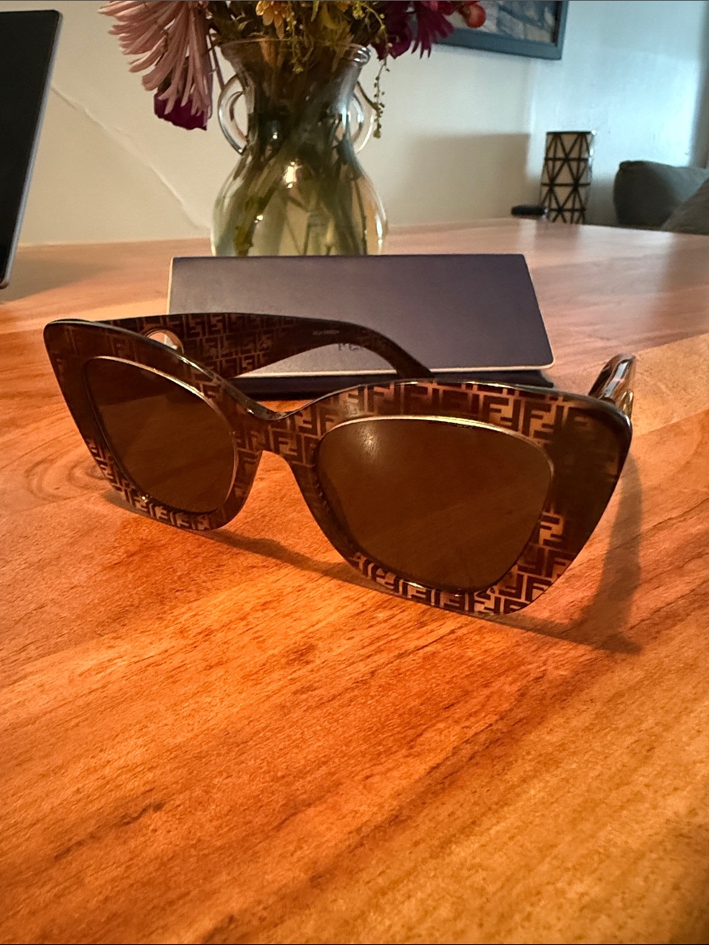 Fendi Brown FF-Logo Cat Eye Sunglasses with Dark Brown Lenses